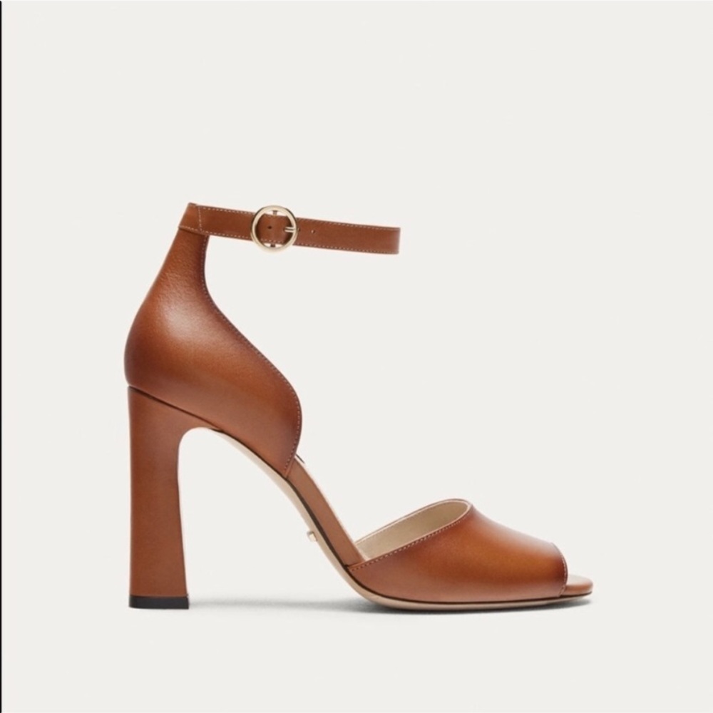 massimo dutti open toe brown leather heels